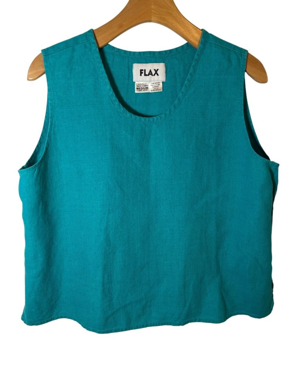 FLAX size M medium teal round neck LINEN tank crop top